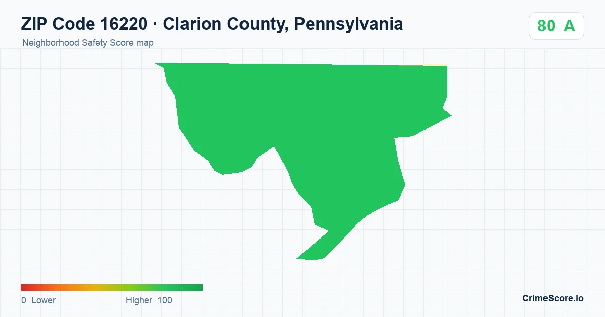 ZIP Code 16220 in Clarion County, Pennsylvania neighborhood Safety Score map