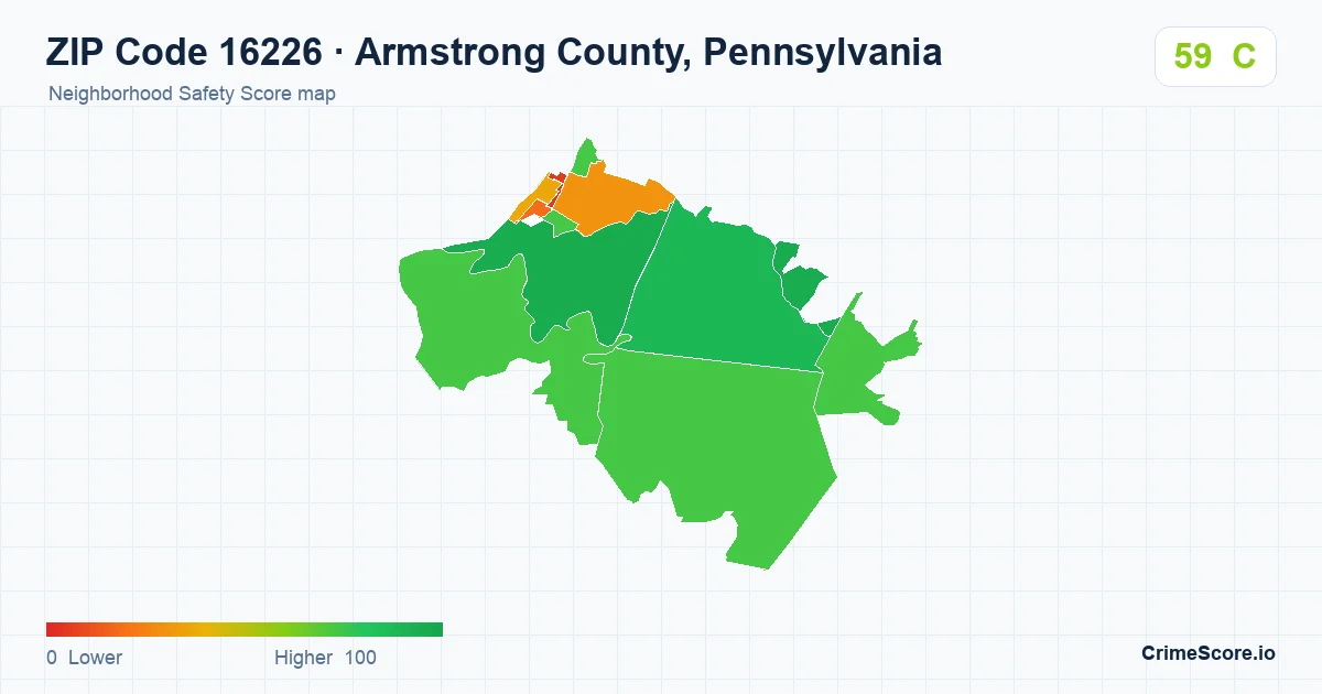 ZIP Code 16226 in Armstrong County, Pennsylvania neighborhood Safety Score map
