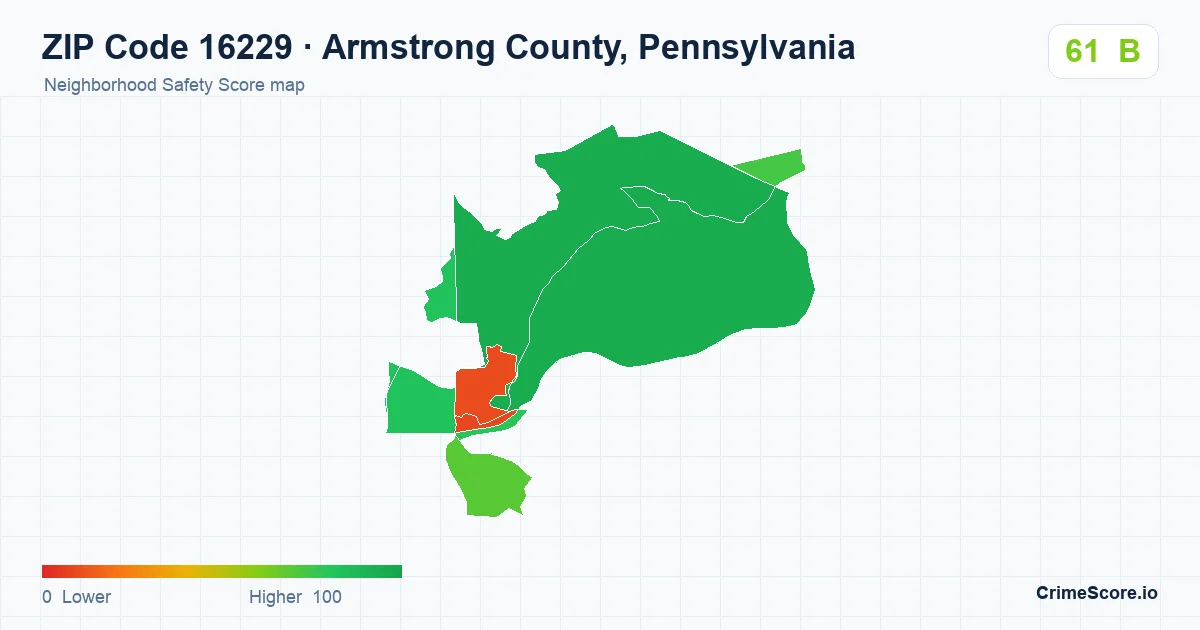 ZIP Code 16229 in Armstrong County, Pennsylvania neighborhood Safety Score map