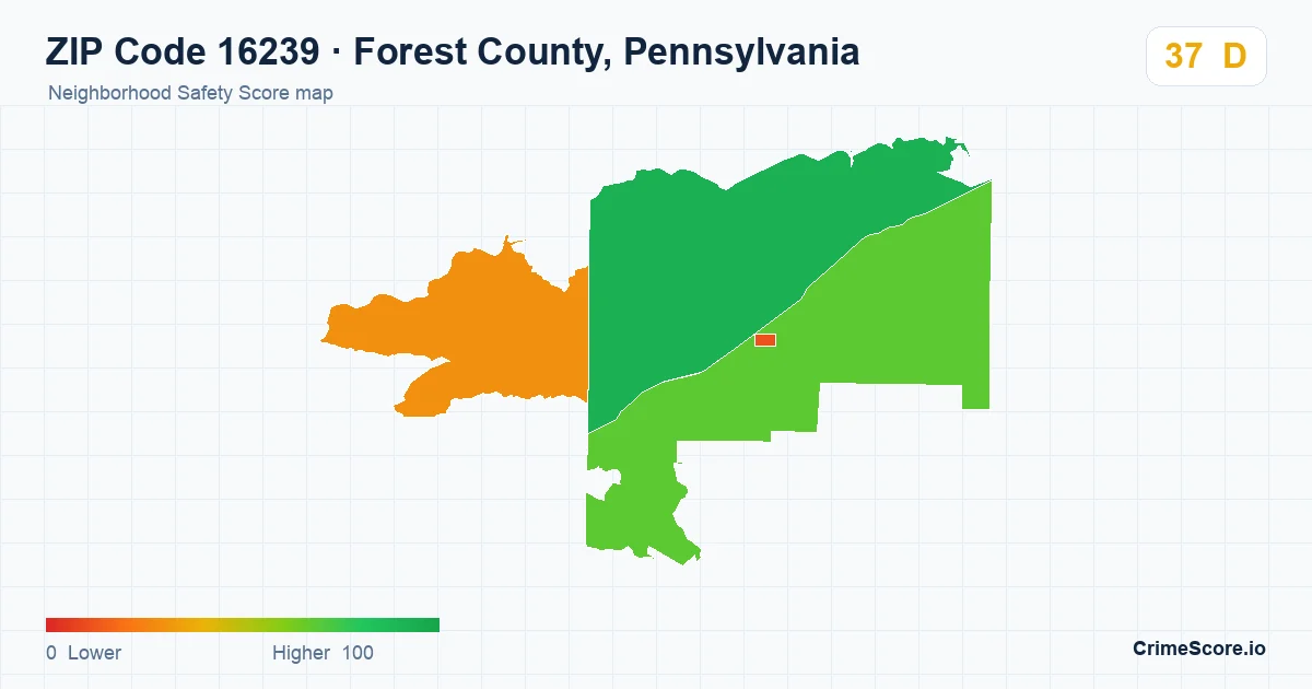 ZIP Code 16239 in Forest County, Pennsylvania neighborhood Safety Score map