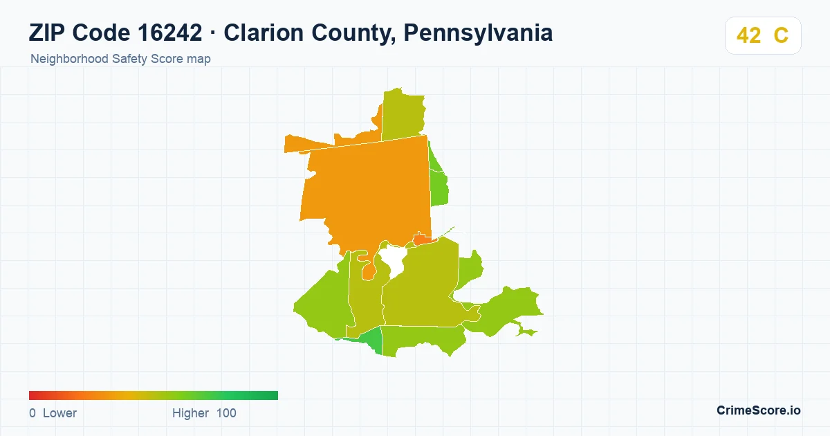 ZIP Code 16242 in Clarion County, Pennsylvania neighborhood Safety Score map