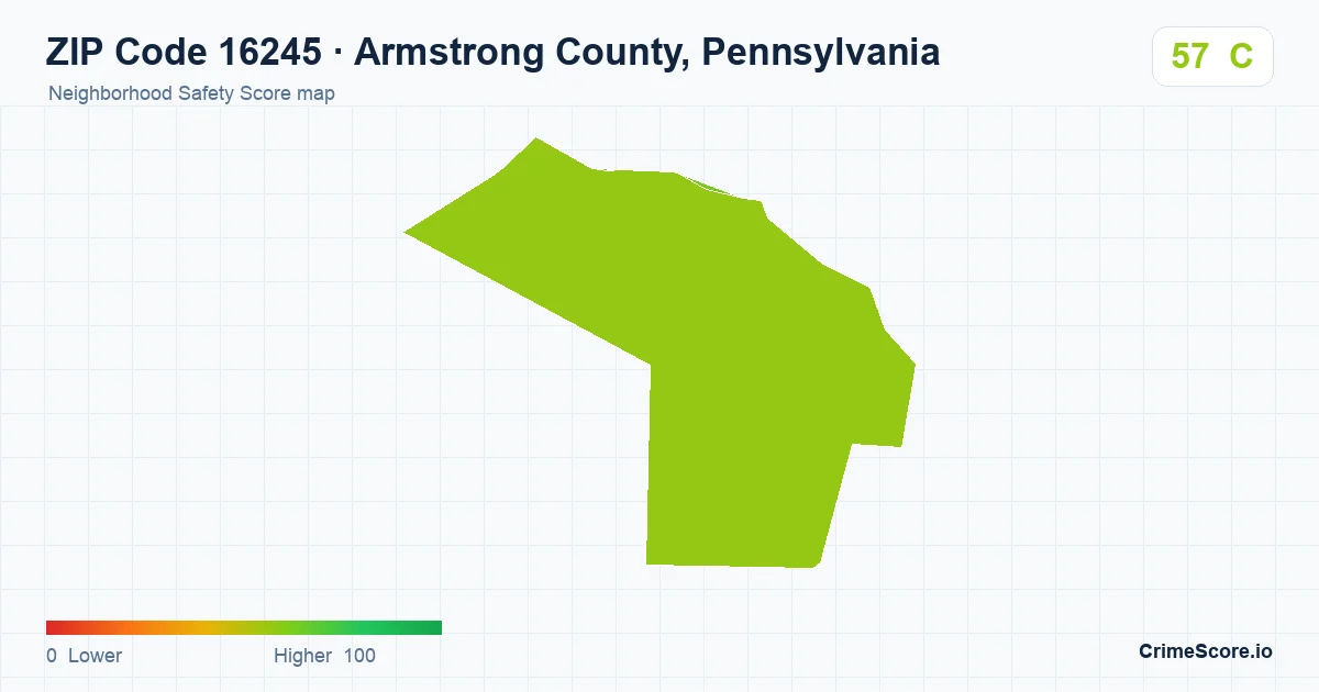 ZIP Code 16245 in Armstrong County, Pennsylvania neighborhood Safety Score map