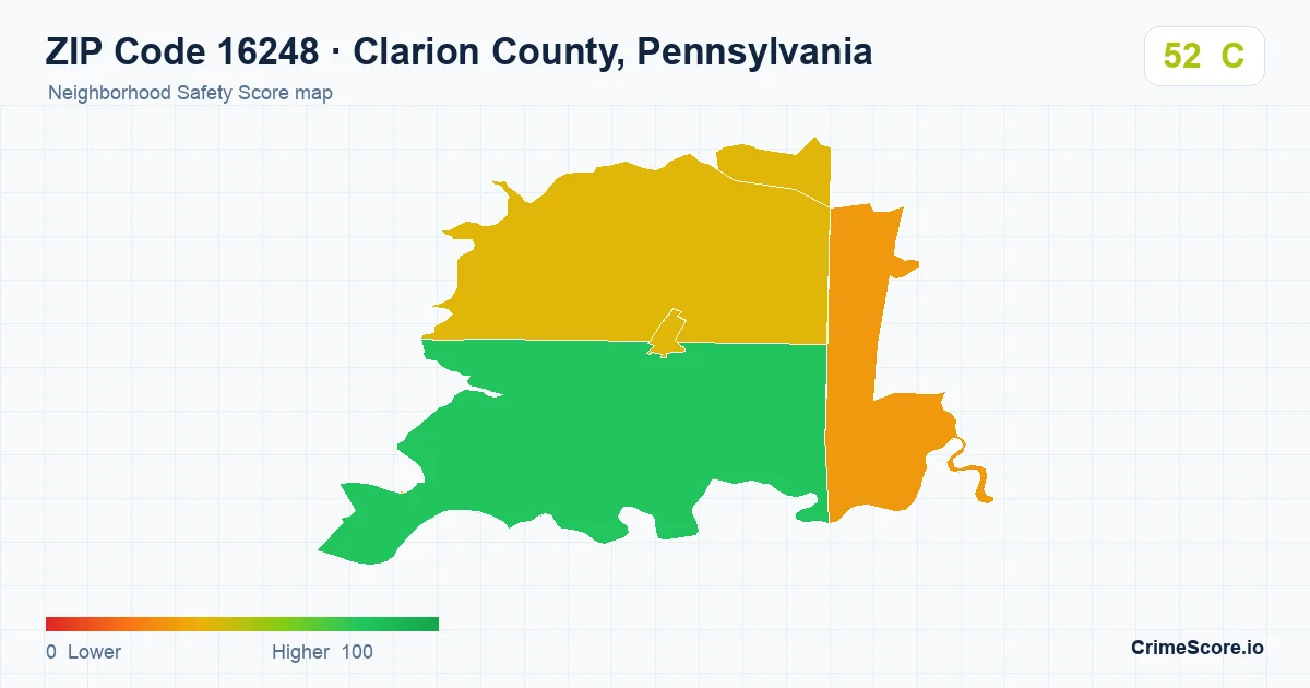 ZIP Code 16248 in Clarion County, Pennsylvania neighborhood Safety Score map