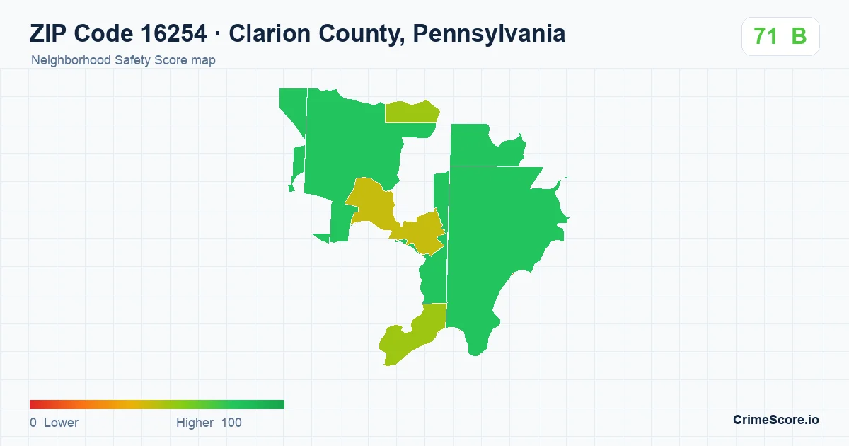 ZIP Code 16254 in Clarion County, Pennsylvania neighborhood Safety Score map
