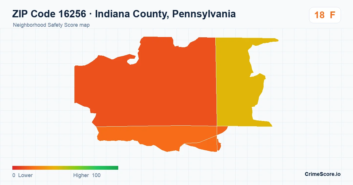 ZIP Code 16256 in Indiana County, Pennsylvania neighborhood Safety Score map