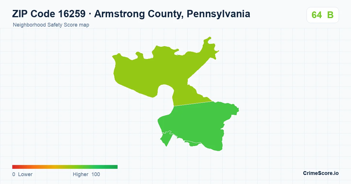 ZIP Code 16259 in Armstrong County, Pennsylvania neighborhood Safety Score map