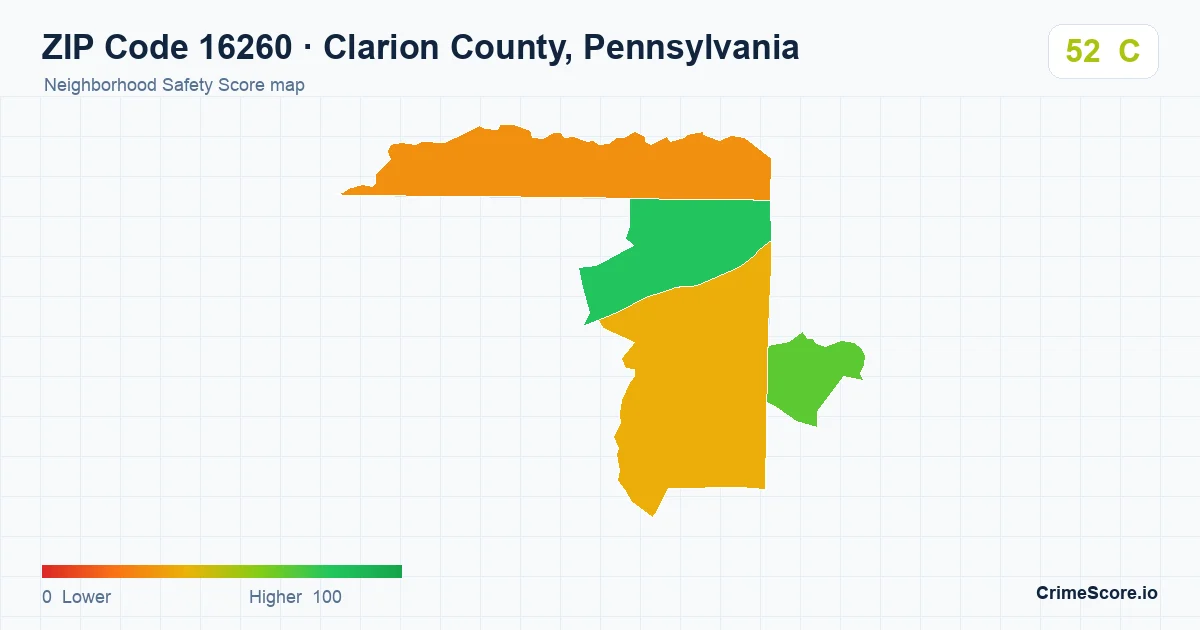 ZIP Code 16260 in Clarion County, Pennsylvania neighborhood Safety Score map