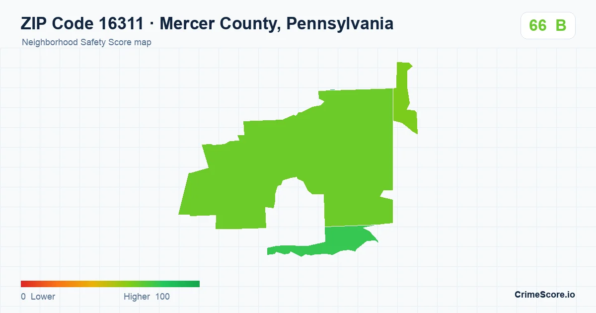 ZIP Code 16311 in Mercer County, Pennsylvania neighborhood Safety Score map