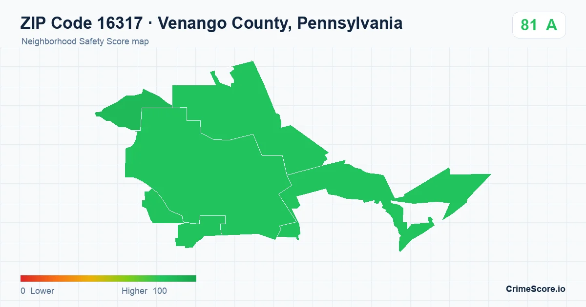 ZIP Code 16317 in Venango County, Pennsylvania neighborhood Safety Score map