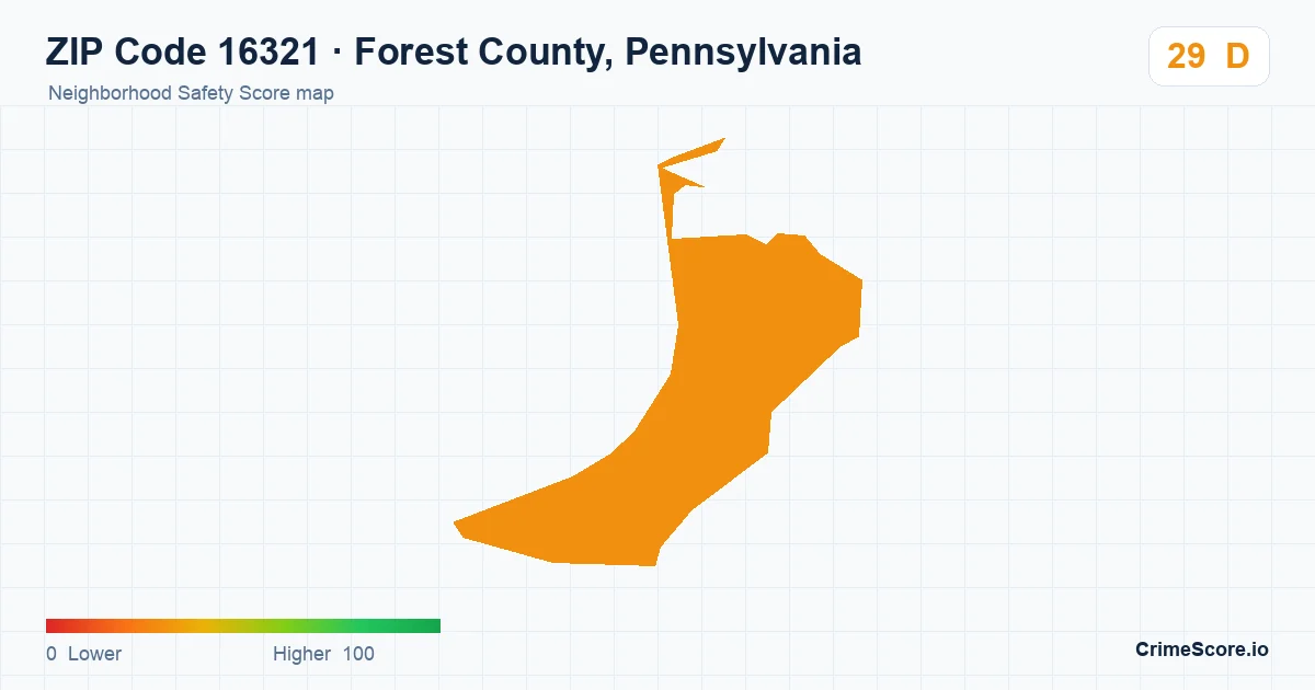 ZIP Code 16321 in Forest County, Pennsylvania neighborhood Safety Score map