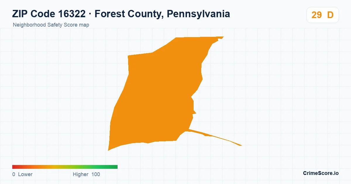 ZIP Code 16322 in Forest County, Pennsylvania neighborhood Safety Score map