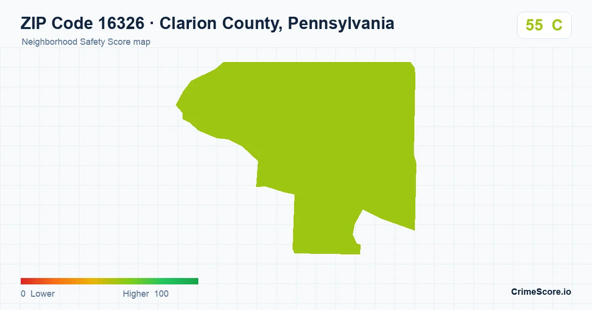 ZIP Code 16326 in Clarion County, Pennsylvania neighborhood Safety Score map