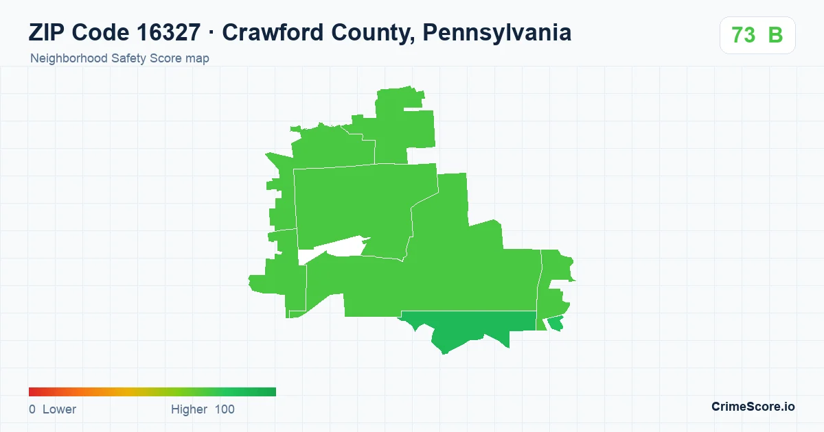 ZIP Code 16327 in Crawford County, Pennsylvania neighborhood Safety Score map