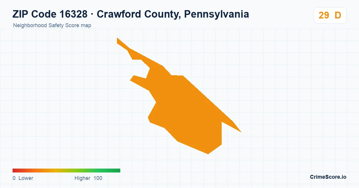 ZIP Code 16328 in Crawford County, Pennsylvania neighborhood Safety Score map