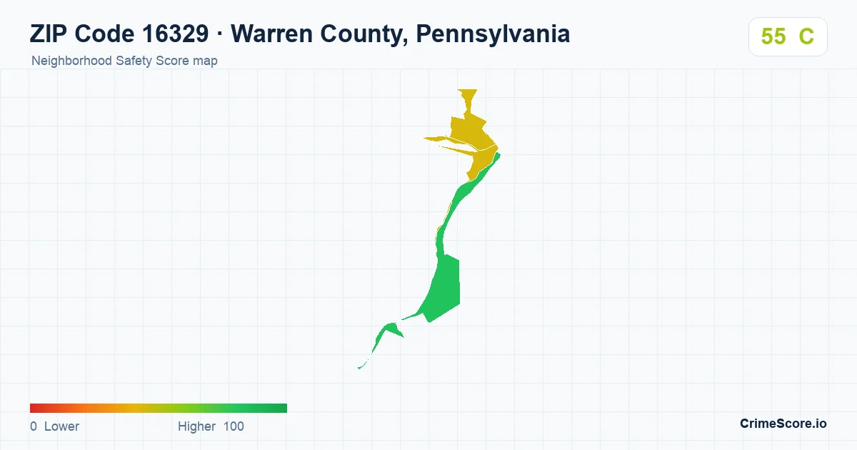 ZIP Code 16329 in Warren County, Pennsylvania neighborhood Safety Score map
