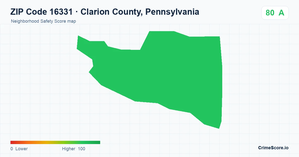 ZIP Code 16331 in Clarion County, Pennsylvania neighborhood Safety Score map