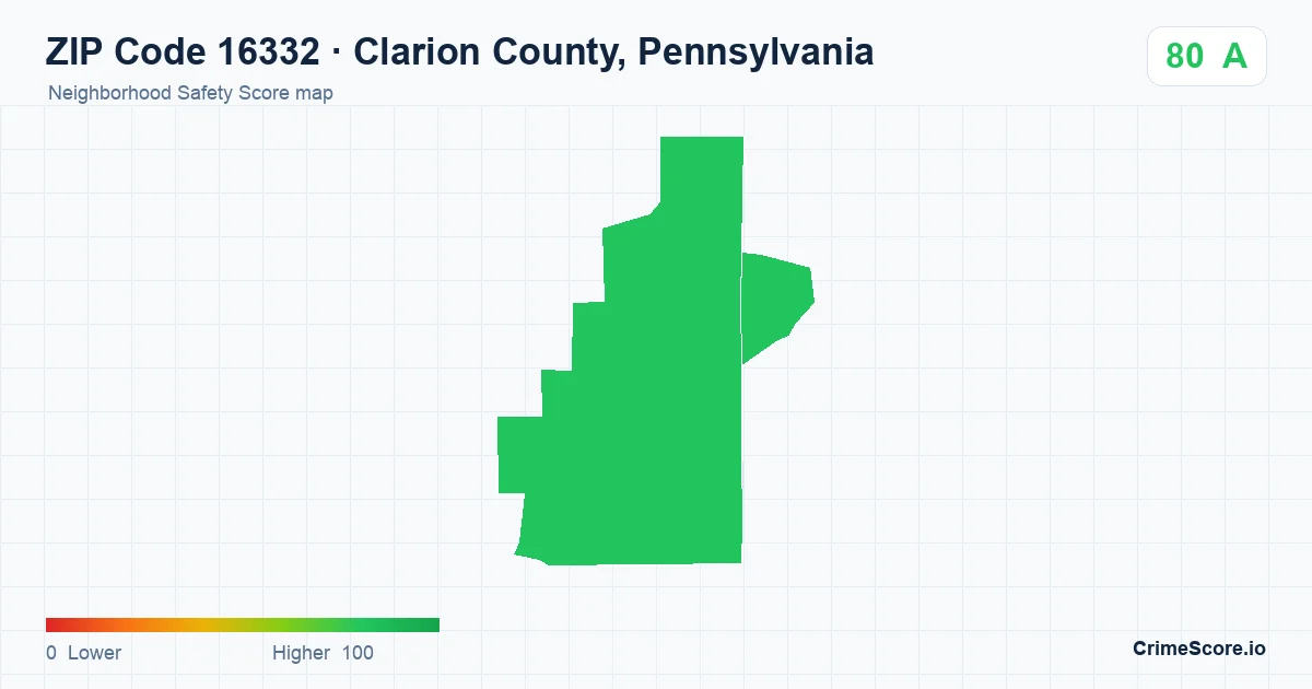 ZIP Code 16332 in Clarion County, Pennsylvania neighborhood Safety Score map