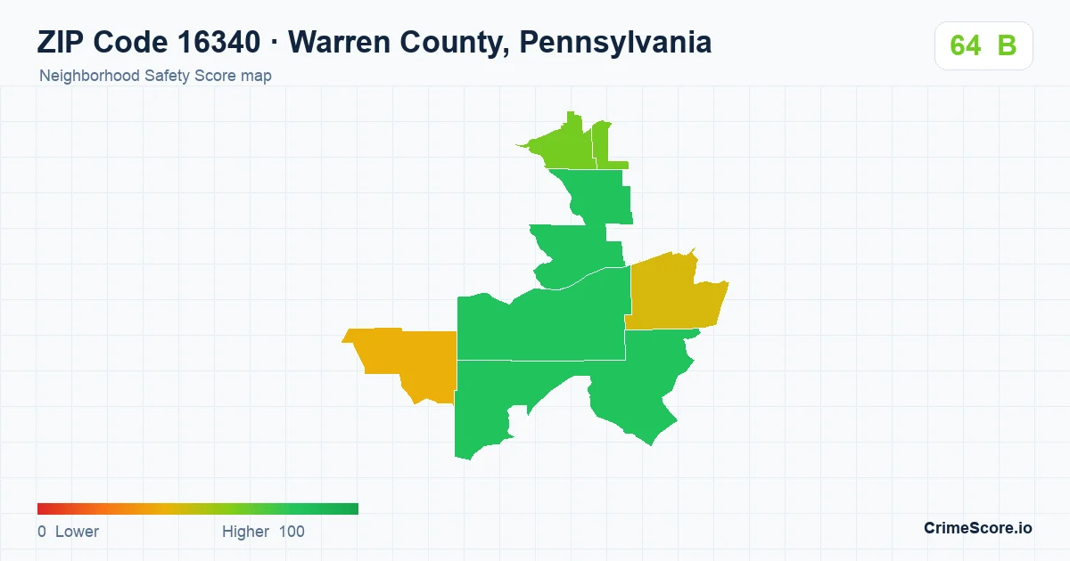 ZIP Code 16340 in Warren County, Pennsylvania neighborhood Safety Score map