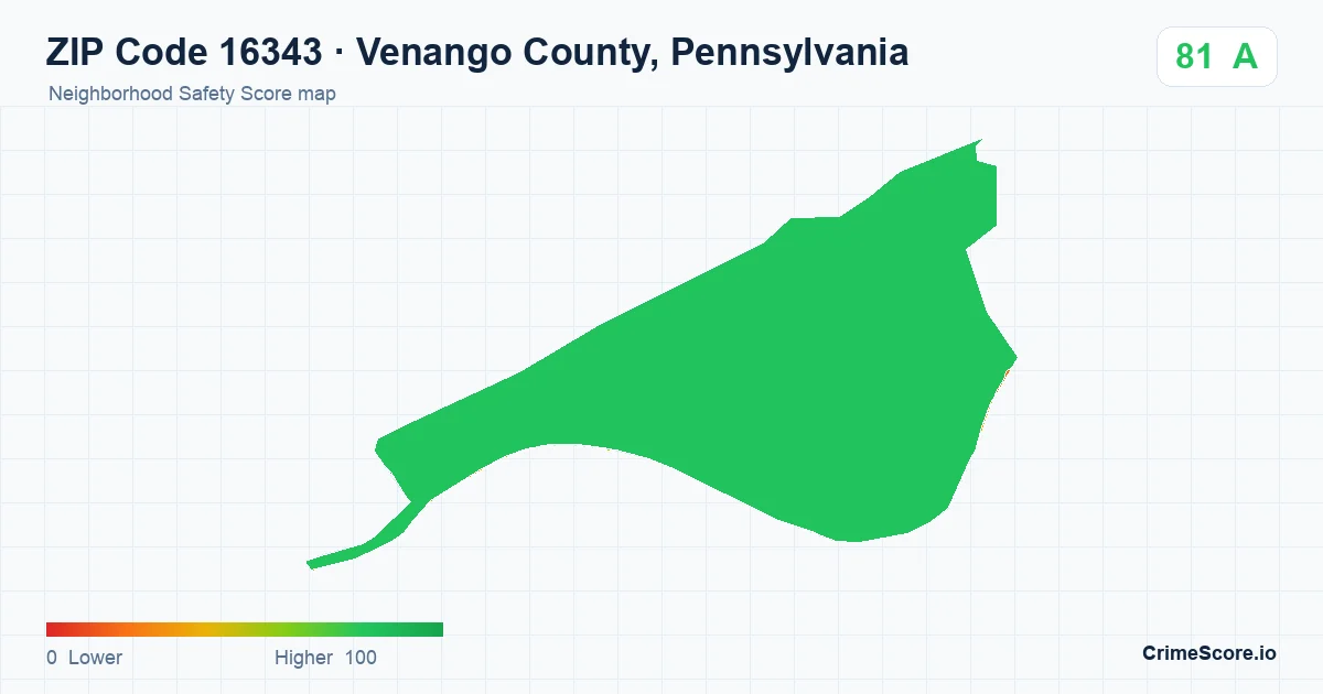 ZIP Code 16343 in Venango County, Pennsylvania neighborhood Safety Score map