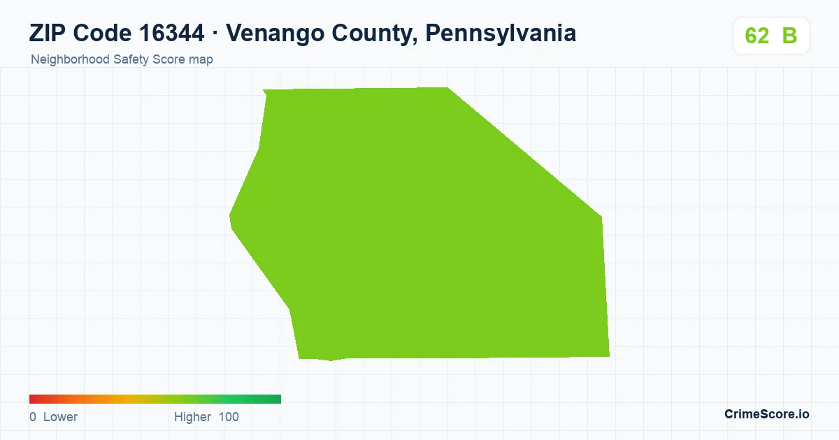 ZIP Code 16344 in Venango County, Pennsylvania neighborhood Safety Score map