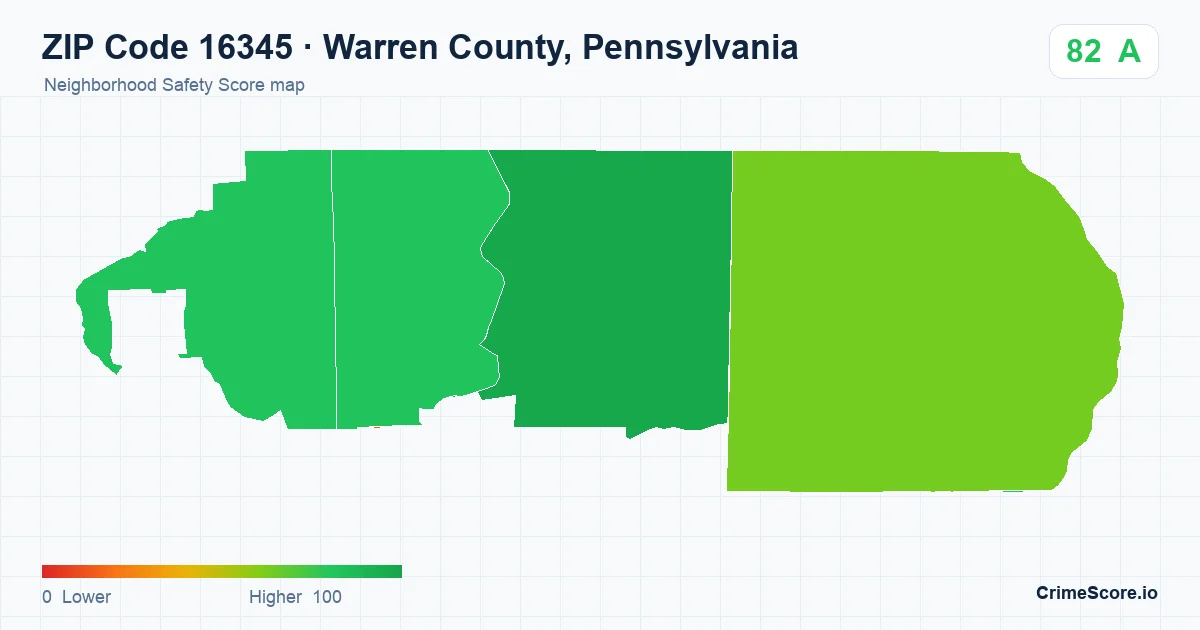 ZIP Code 16345 in Warren County, Pennsylvania neighborhood Safety Score map