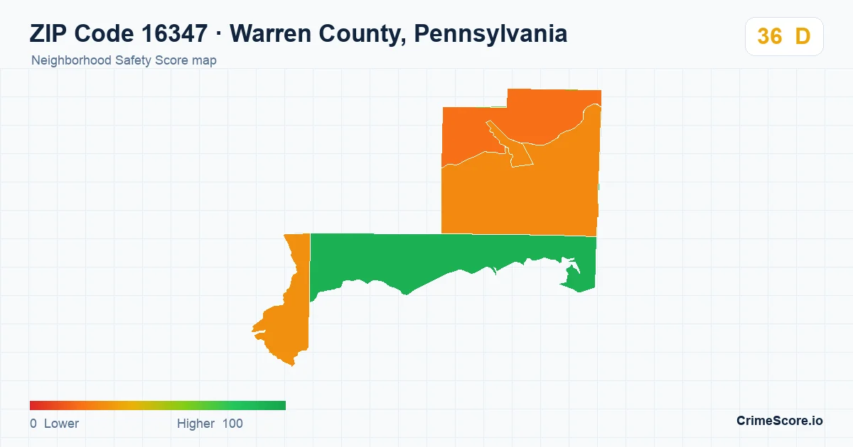 ZIP Code 16347 in Warren County, Pennsylvania neighborhood Safety Score map
