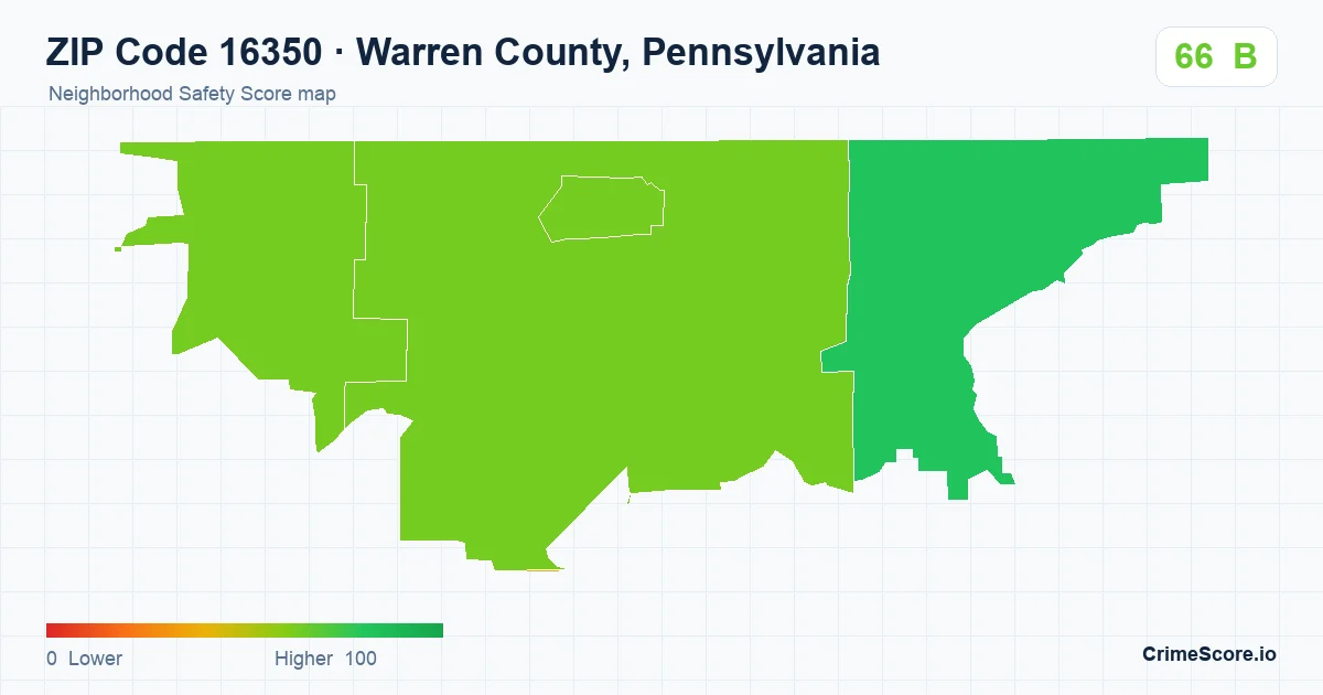 ZIP Code 16350 in Warren County, Pennsylvania neighborhood Safety Score map