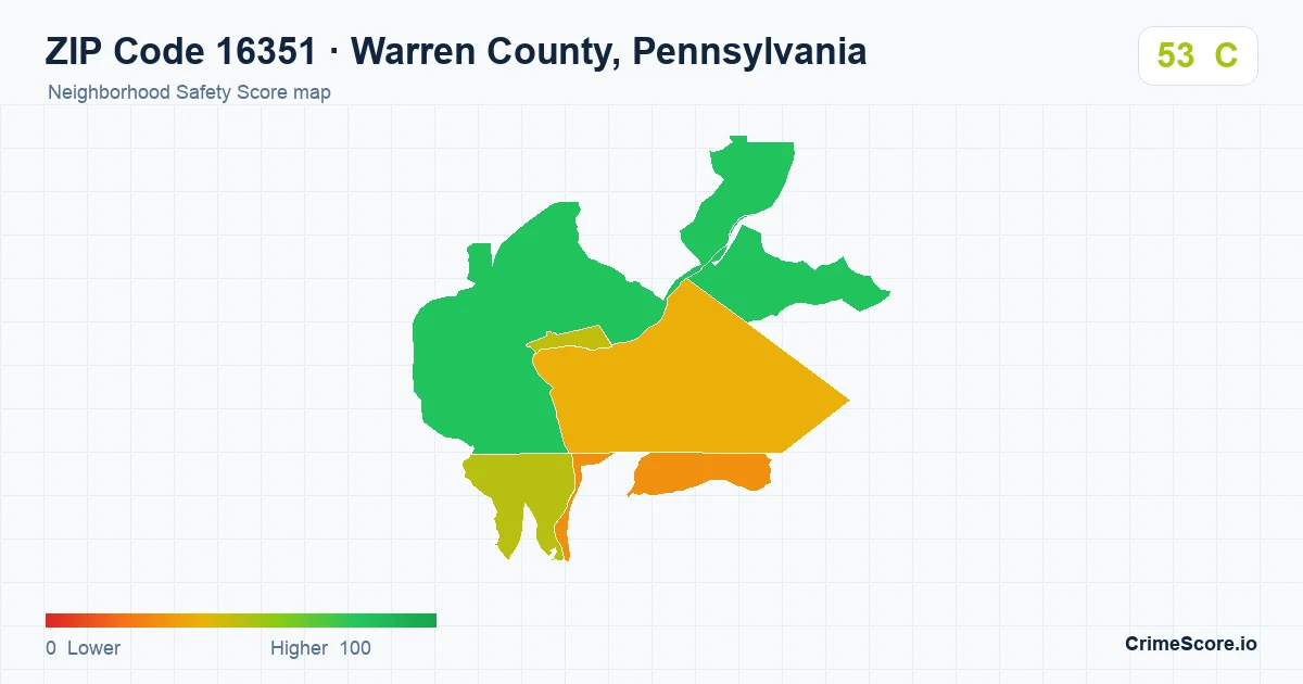 ZIP Code 16351 in Warren County, Pennsylvania neighborhood Safety Score map