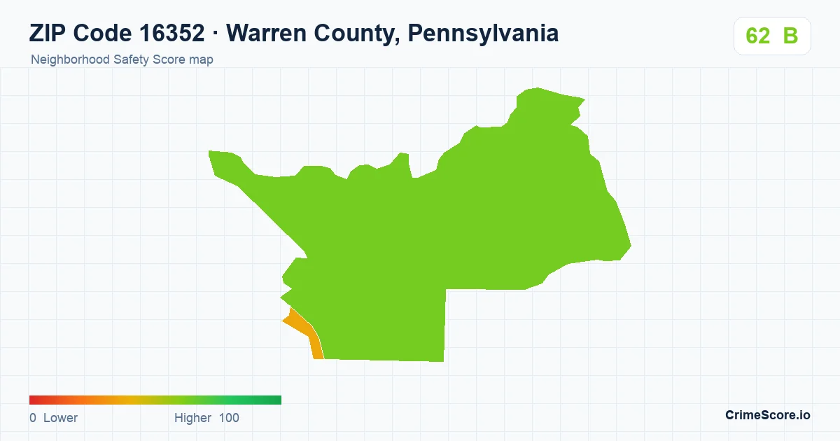 ZIP Code 16352 in Warren County, Pennsylvania neighborhood Safety Score map