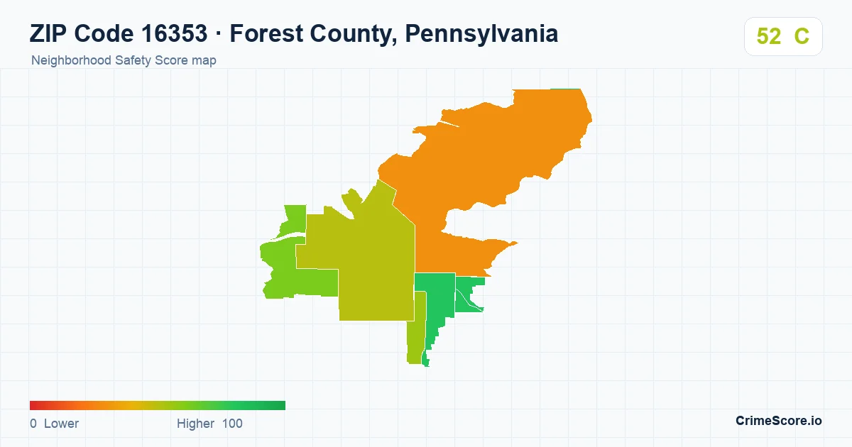 ZIP Code 16353 in Forest County, Pennsylvania neighborhood Safety Score map