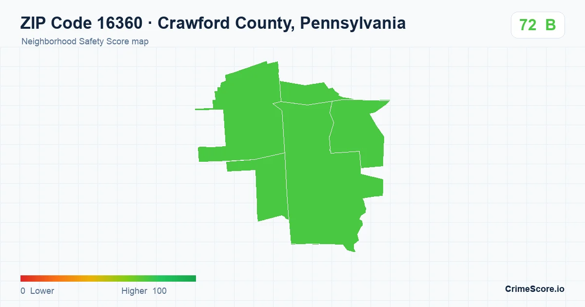 ZIP Code 16360 in Crawford County, Pennsylvania neighborhood Safety Score map