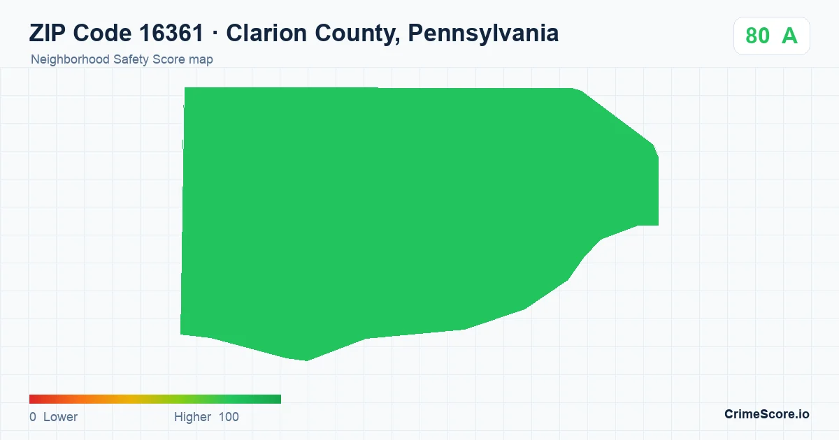 ZIP Code 16361 in Clarion County, Pennsylvania neighborhood Safety Score map