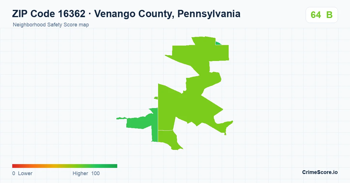ZIP Code 16362 in Venango County, Pennsylvania neighborhood Safety Score map