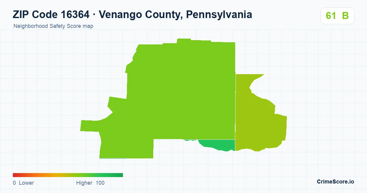 ZIP Code 16364 in Venango County, Pennsylvania neighborhood Safety Score map