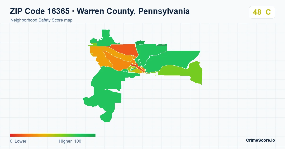 ZIP Code 16365 in Warren County, Pennsylvania neighborhood Safety Score map