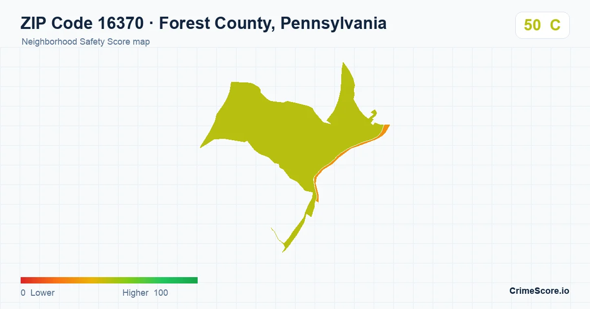 ZIP Code 16370 in Forest County, Pennsylvania neighborhood Safety Score map