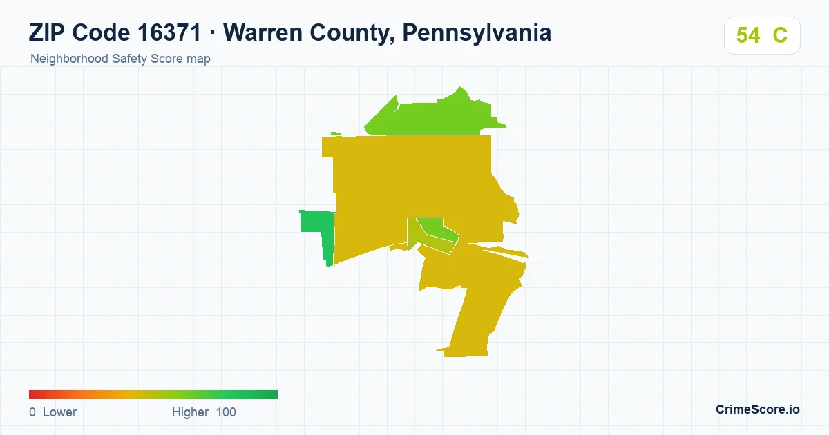 ZIP Code 16371 in Warren County, Pennsylvania neighborhood Safety Score map