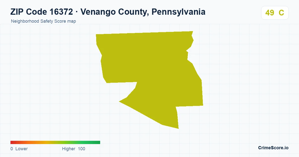 ZIP Code 16372 in Venango County, Pennsylvania neighborhood Safety Score map