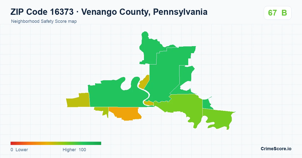 ZIP Code 16373 in Venango County, Pennsylvania neighborhood Safety Score map