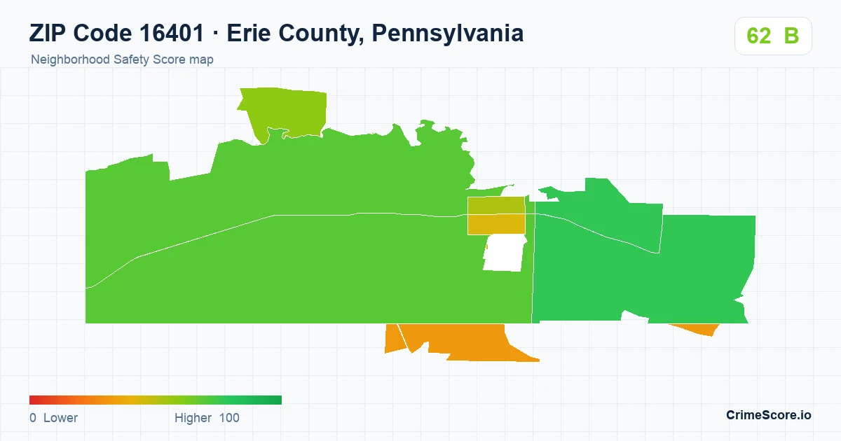 ZIP Code 16401 in Erie County, Pennsylvania neighborhood Safety Score map