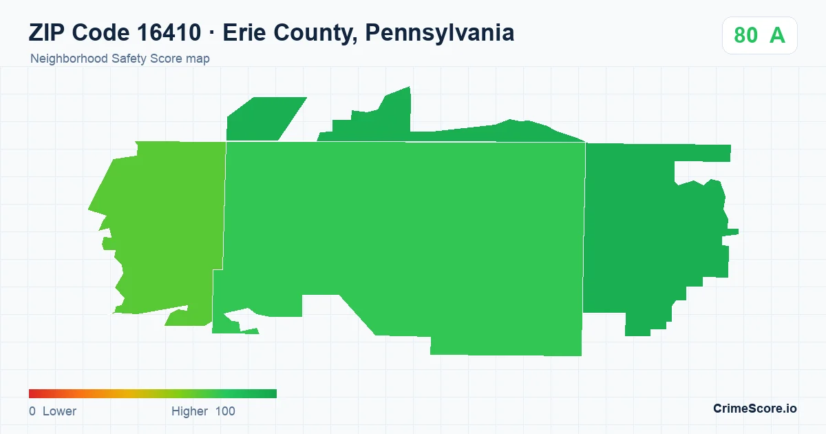 ZIP Code 16410 in Erie County, Pennsylvania neighborhood Safety Score map