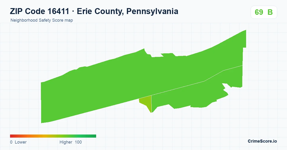 ZIP Code 16411 in Erie County, Pennsylvania neighborhood Safety Score map