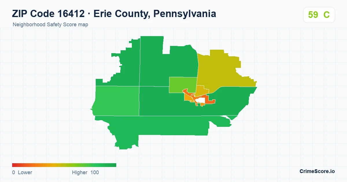 ZIP Code 16412 in Erie County, Pennsylvania neighborhood Safety Score map