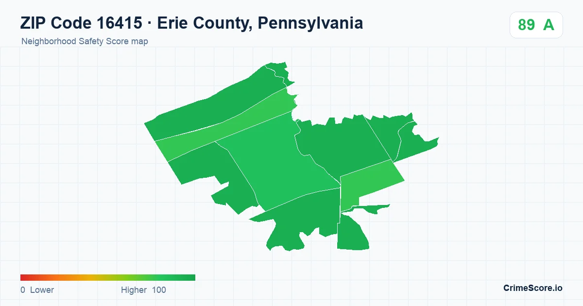 ZIP Code 16415 in Erie County, Pennsylvania neighborhood Safety Score map