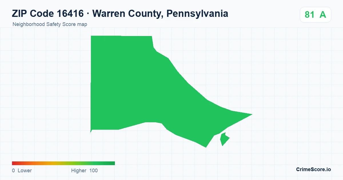 ZIP Code 16416 in Warren County, Pennsylvania neighborhood Safety Score map
