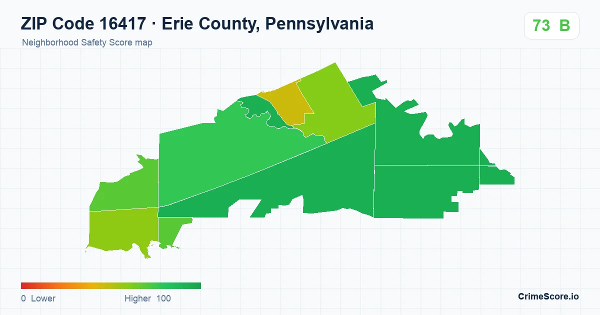 ZIP Code 16417 in Erie County, Pennsylvania neighborhood Safety Score map