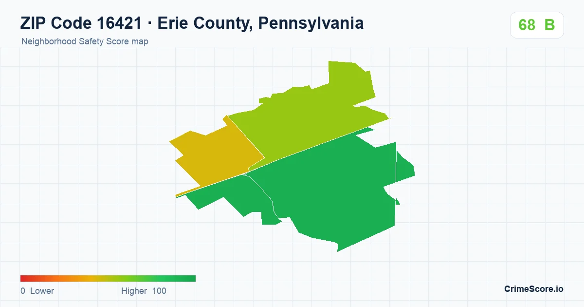 ZIP Code 16421 in Erie County, Pennsylvania neighborhood Safety Score map