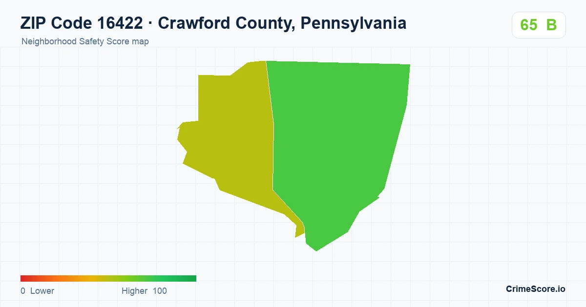 ZIP Code 16422 in Crawford County, Pennsylvania neighborhood Safety Score map