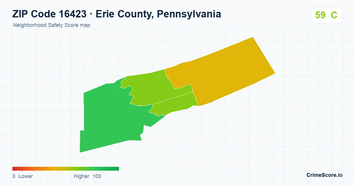ZIP Code 16423 in Erie County, Pennsylvania neighborhood Safety Score map