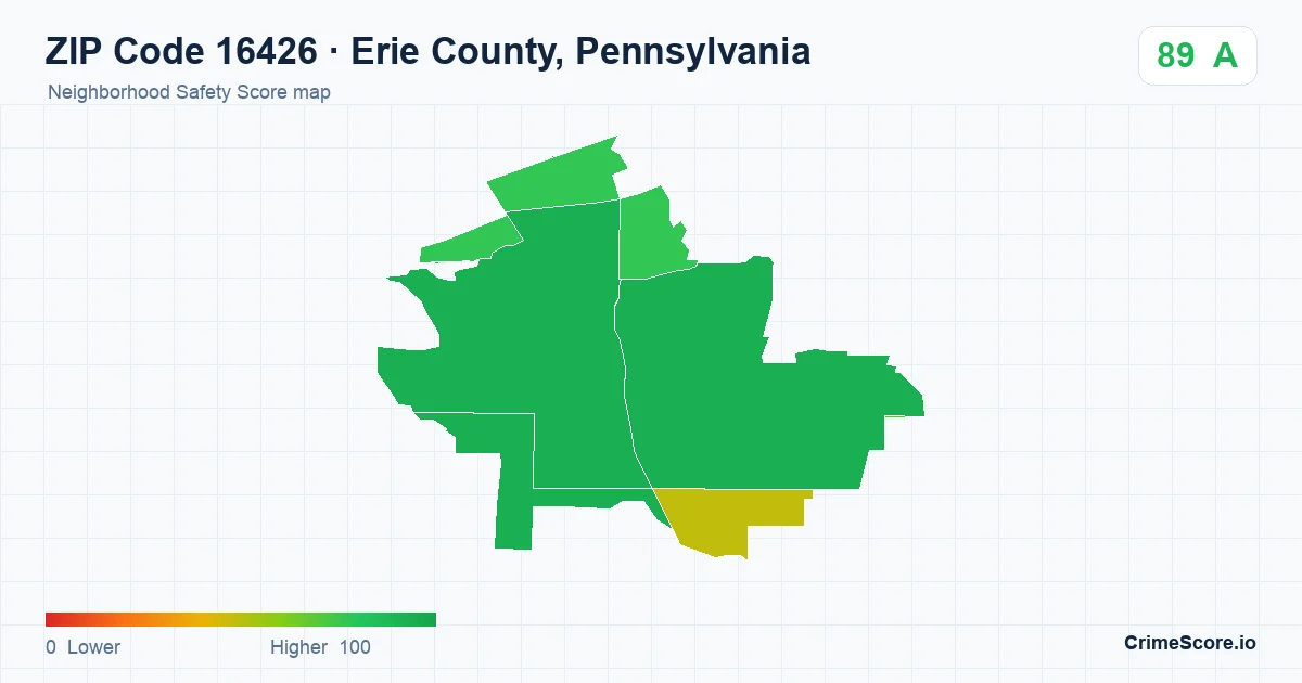 ZIP Code 16426 in Erie County, Pennsylvania neighborhood Safety Score map